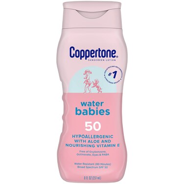 Coppertone WaterBabies SPF 50 Baby Sunscreen Lotion Water Resistant Sunscreen for Babies 8 Fl Oz