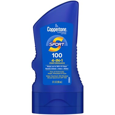 Coppertone SPORT Sunscreen SPF 100 Lotion Water Resistant Sunscreen Body Travel Size 3 Fl Oz