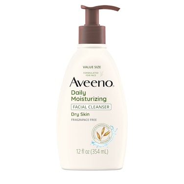 AveenoDaily Moisturizing Facial Cleanser for Dry Skin Gentle Face Cleanser with Soothing Oat for Skin that Feels Soft  Supple Removes Dirt Oil and Impurities Fragrance Free 12 FL OZ