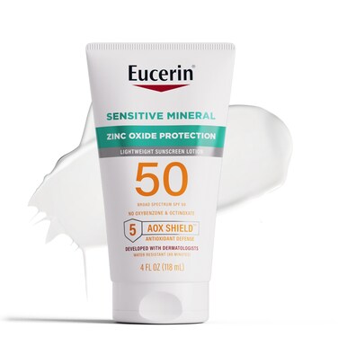 Eucerin Sun Sensitive Mineral Sunscreen Lotion SPF 50 Hypoallergenic Fragrance Free Sunscreen with Zinc Oxide Protection 4 Fl Oz Tube