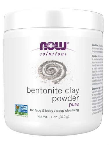 NOW Foods Solutions Bentonite Clay Powder Pure Powder for Face and Body Great for Oily Problem Skin 11Ounce