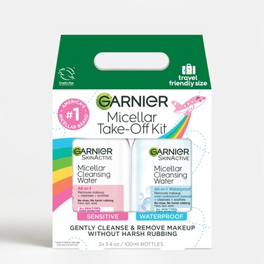Garnier Micellar Water Travel Size Takeoff Kit AllIn1 Facial Cleanser  Makeup Remover Mini AllIn1 Micellar  Mini Micellar for Waterproof Makeup