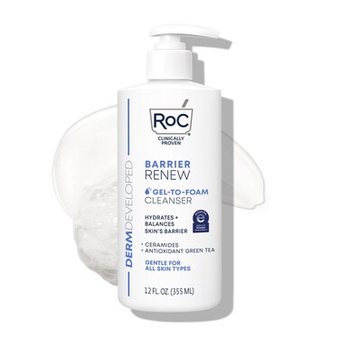 RoCBarrier Renew Gel to Foam Non Drying Cleanser with Ceramides  Antioxidant Green Tea  Glycerin to Hydrate  Balance Skin 12 Ounces