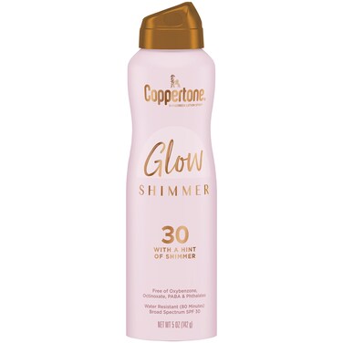 Coppertone Glow with Shimmer Sunscreen Spray Water Resistant Broad Spectrum SPF 30 5 Oz Spray