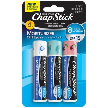ChapStick Moisturizer Original Black Cherry and Cool Mint Lip Balm Tubes Variety Pack SPF 15 and Skin Protectant  015 Oz Pack of 3