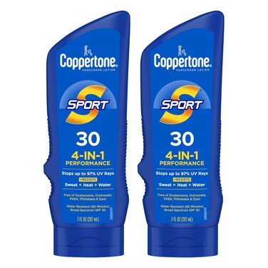 CoppertoneSport Sunscreen Lotion SPF 30 Water Resistant Body Sunscreen Broad Spectrum SPF 30 Sunscreen Bulk Sunscreen Pack 7 Fl Oz Bottle Pack of 2