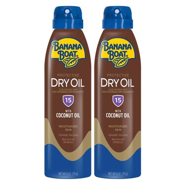 Banana BoatProtective Tanning Dry Oil Clear Spray Sunscreen SPF 15 6oz  Tanning Sunscreen Spray Banana Boat Dry Oil SPF 15 SPF Tanning Oil Dry Tanning Oil Spray 6oz each Twin Pack