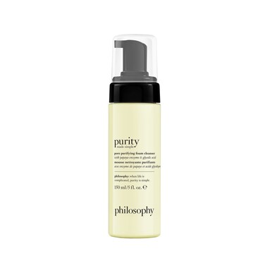 philosophypurity made simple pore purifying foam facial cleanser  with papaya enzyme  glycolic acid  foaming face wash  removes dirt and impurities from pores  5 fl oz