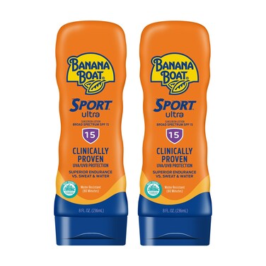 Banana BoatSport Ultra SPF 15 Sunscreen Lotion Twin Pack  Banana Boat Sunscreen SPF 15 Lotion Oxybenzone Free Sunscreen Sunblock Lotion Sunscreen Banana Boat Lotion Water Resistant Sunscreen