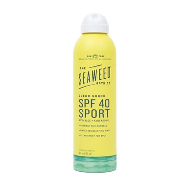 Seaweed Bath Co Clear Guard SPF 40 Sport Broad Spectrum Sunscreen Spray 6 Ounce Sustainably Harvested Seaweed Aloe Avocado Oil