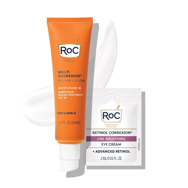RoC Multi Correxion Revive  Glow Vitamin C Broad Spectrum SPF 30 Moisturizer 17 oz with Retinol Eye Cream Packette