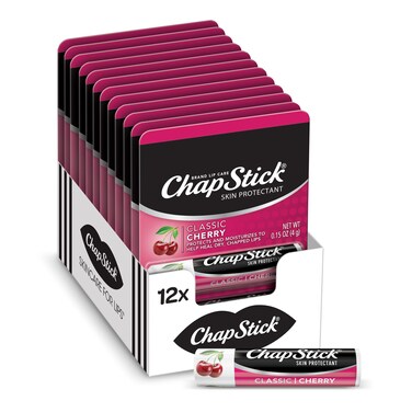 ChapStickClassic Cherry Lip Balm Tube Flavored Lip Balm for Lip Care on Chafed Chapped or Cracked Lips  015 Oz Pack of 12