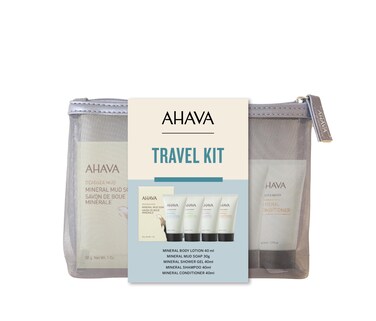 AHAVATravel Kit  Includes Dead Sea Mineral Body Lotion 13 FlOz Mineral Shower Gel 13 FlOz Mineral Conditioner 13 FlOz Mineral Shampoo 13 FlOz  Mineral Mud Soap 1 Oz