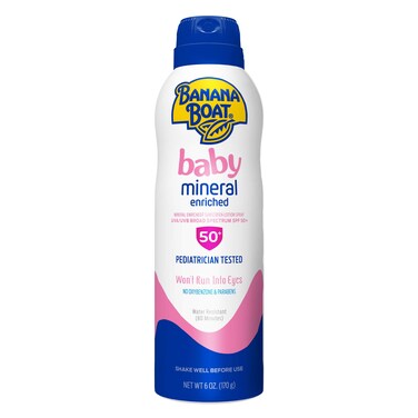 Banana Boat Baby Mineral Enriched Sunscreen Spray SPF 50 6oz  Banana Boat Baby Sunscreen Spray Sunscreen for Babies Oxybenzone Free Sunscreen Banana Boat Spray Sunscreen SPF 50 6oz