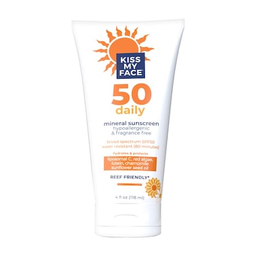 Kiss My Face Daily Sunscreen Lotion SPF 50WaterResistant Sunscreen Mineral LotionReefFriendly  CrueltyFree Hypoallergenic And FragranceFree With Sunflower Seed Oil and Chamomile  4 fl oz Tube