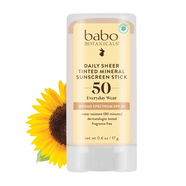 Babo BotanicalsDaily Sheer Mineral Tinted Sunscreen Stick SPF50  Natural Zinc Oxide  For Face  For all ages  EWG Verified  Water Resistant  FragranceFree  Various Sizes