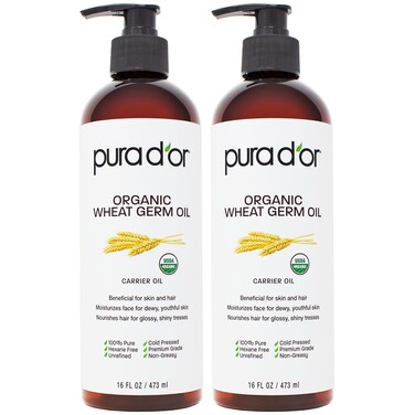 PURA DOR ORGANIC Wheat Germ Oil 16 Oz x2  32 Oz 100 Pure  Natural USDA Certified Cold Pressed Carrier Oil  Vitamin E Rich Moisturizing  Nourishing AntiAging Properties  Healthy Hair Growth