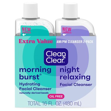 Clean  Clear 2Pack Day  Night Daily Face Cleansers Morning Burst Hydrating Facial Cleanser  Night Relaxing Deep Cleansing Face Wash OilFree  Wont Clog Pores 2 x 8 fl oz