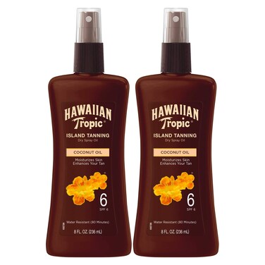 Hawaiian TropicIsland Tanning Oil Spray Sunscreen SPF 6 8oz  Tanning Sunscreen Tanning Oil with SPF Moisturizing Body Oil Hawaiian Tropic Oil Outdoor Tanning Oil 8oz each Twin Pack