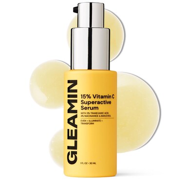 Gleamin 15 Vitamin C Serum  with 3 Tranexamic Acid 4 Niacinamide and Bakuchiol  For Uneven Tone PostBlemish Visibly Brighten  Texture  Fragrance Free  1 FL OZ