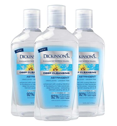 Dickinsons Enhanced Witch Hazel Deep Cleansing Astringent Menthol and Eucalyptus 16 Fl Oz Pack of 3