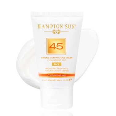 Hampton Sun SPF 45 Wrinkle Control Face Cream  Daily Moisturizer  Sunscreen  Plumps Hydrates Brightens with Hyaluronic Acid  Organic Cucumber Extract  Broad Spectrum  Glowy Dewy Finish
