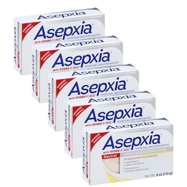 AsepxiaCleansing Bar Neutral Multipack Acne Treatment Prevents Pimples and Blackheads Salicylic Acid Formula Deep Cleansing for Clear Skin  4 Ounce Pack of 5