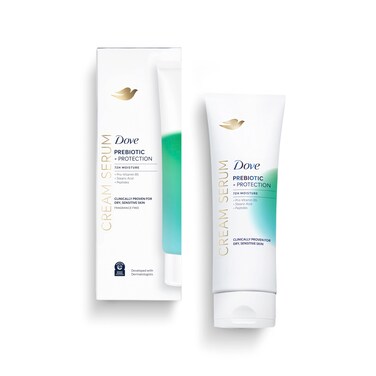DoveCream Serum Prebiotic  Protection for Dry Sensitive Skin with ProVitamin B5 Stearic Acid and Peptides 8 oz