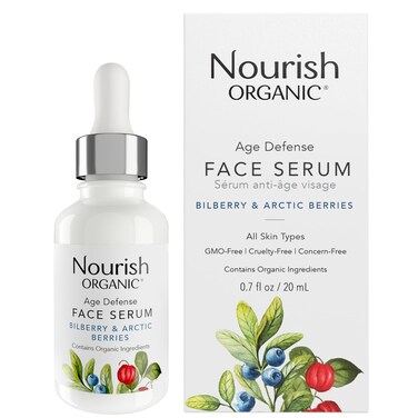 Nourish OrganicFace Serum Bilberry  Arctic Berries  Age Defense Formula with Vitamin C and Vitamin A 07 Oz  Washable Cotton Round