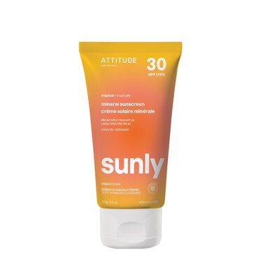 ATTITUDE Mineral Sunscreen with Zinc Oxide SPF 30 EWG Verified Broad Spectrum UVAUVB Protection Dermatologically Tested Vegan Tropical 52 Ounces