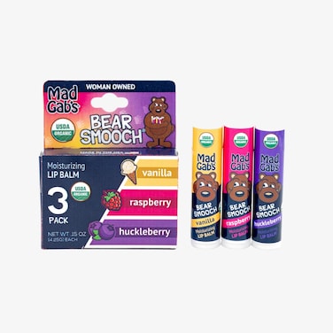 Mad Gabs Bear Smooch Assorted Lip Balm 3pk  Moisturizing and Certified Organic  Made with Organic Olive Oil and Beeswax