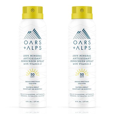 Oars  AlpsMineral SPF 50 Sunscreen Spray Infused with Vitamin E and Antioxidants Water and Sweat Resistant 6 Oz 2 Pack