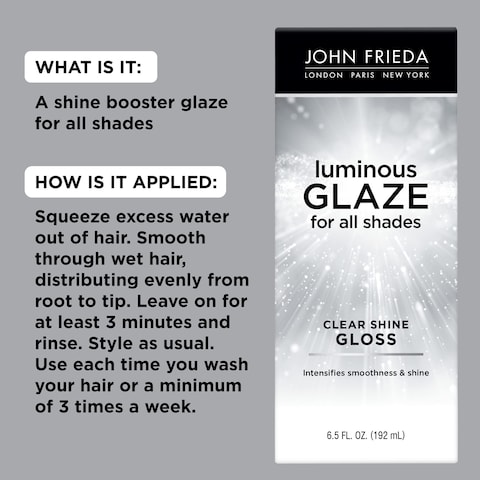 John Frieda Luminous Glaze Clear Shine Hair Gloss AntiFade Color Enriching Gloss Safe for Color Treated Hair 65 oz Pack of 2