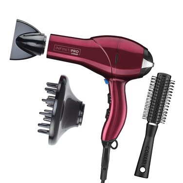 INFINITIPRO by CONAIR Hair Dryer with Diffuser  Salon Performance AC Motor Blow Dryer  Includes Diffuser Concentrator and Bonus BlowOut Brush  Burgundy  Amazon Exclusive