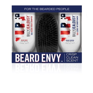 Billy Jealousy Beard Envy Facial Hair Refining Kit  with Beard Wash Beard Control and Boar Bristle Brush for Clean Hydrated Soft Tamed Unruly Mane