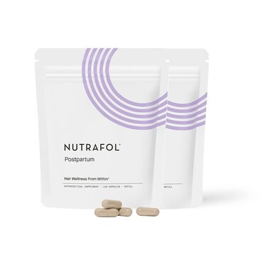 Nutrafol Postpartum Hair Growth Supplements Clinically Tested for Visibly Thicker Hair and Less Shedding BreastfeedingFriendly  2 Month Supply 2 Refill Pouches