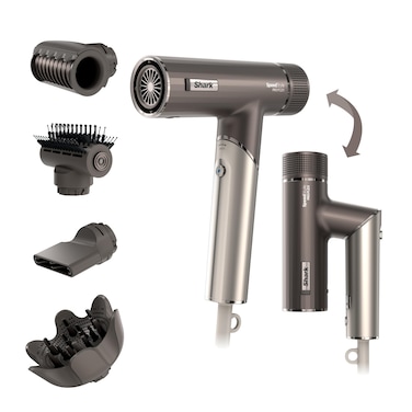 SharkSpeedStyle Pro Flex Professional Performance HighVelocity Hair Dryer System with Scalp Shield  IQ Speed Styling and Drying Suite Lightweight Ionic No Heat Damage Mocha Silver HD542