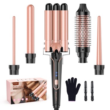 BESTOPE PRO5 in 1 Curling Wand Set Curling Iron Set with 5 Interchangeable Barrels Included A Thermal Brush