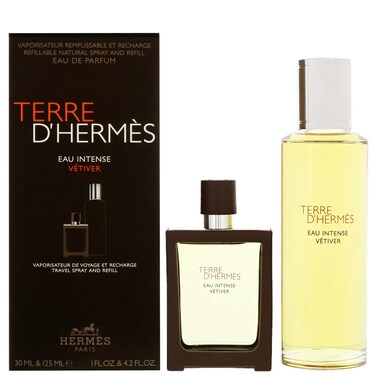 Hermes Terre Dhermes Eau Intense Vetiver 2 Piece Set for Men 42 Oz Eau De Parfum Refillable  10 Oz Eau De Parfum Refillable