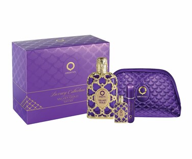 Orientica Al Haramain Velvet Gold 4Piece Gift Set for Women 27 Oz Eau De Parfum Spray  033 Oz Eau De Parfum Spray  Atomizer  Bag Luxury Collection