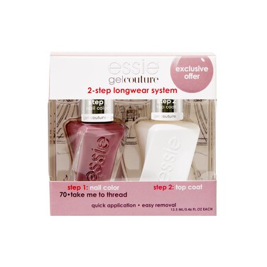 essie Gel Couture Nail Polish Kit Mauve Nail Polish  Top Coat Take Me To Thread 046 oz each