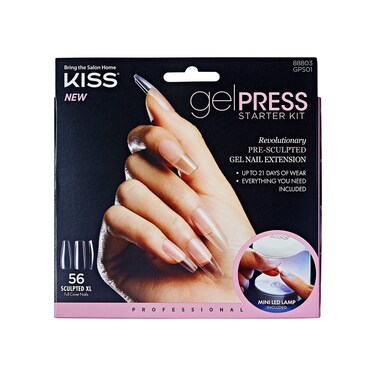 KISSGelPress Professional Gel Nail Starter Kit Includes 56 PreSculpted Gel Nail Extensions UV Gel 1 LED Lamp 67 mL Primer 1 Nail File 1 Manicure Stick