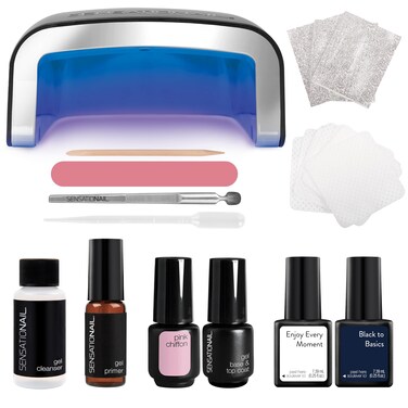 Sensationail Complete Gel Nail Polish Starter Kit  LongLasting Salon Grade Manicure Kit with UV Lamp  Includes Primer Base  Top Coat Cleanser  More  Includes White Black  Pink Gel Polish