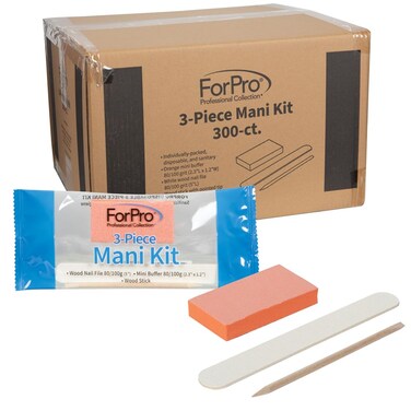 ForPro Professional Collection 3Piece Manicure Kit 300Count IndividuallyPackedWhite Wood Nail File 80100 Grit Orange Mini Buffer 100180 Grit Wood Stick