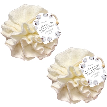 Cotton Collection Exfoliating Shower Pouf 2 Pack White