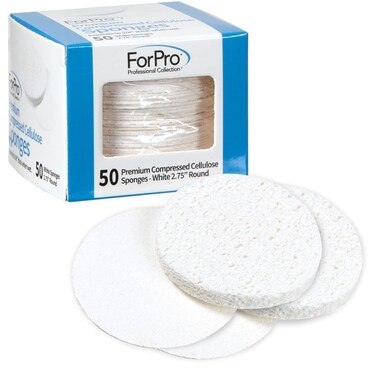 ForPro Professional Collection Premium Compressed Facial Sponges 50Count Cellulose Sponges for Facial Cleaning Exfoliating and Makeup Removal 275 Round White