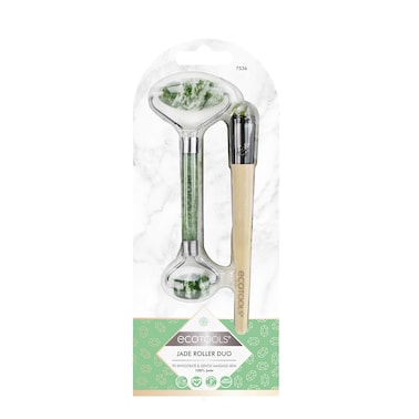 EcoTools Beauty Skin Care Tool Jade Facial Roller and Eye Roller Duo Face Roller and Massager Skincare and Sculpting Tool Reduces Under Eye Puffiness and Dark Circles 2 Piece Set