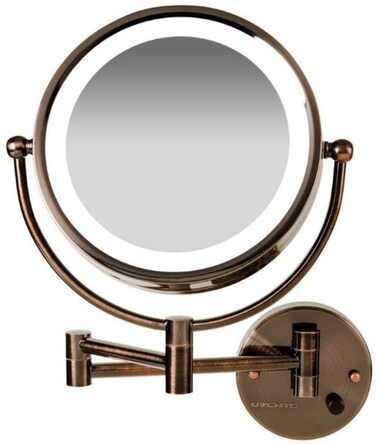 OVENTE 9 Lighted Wall Mount Makeup Mirror  1X 7X Magnification Hardwired Glow Cosmetic Light up Mirror Spinning 360Degree Double Sided LED Extendable Folding Arm Antique Brass MPWD3185AB1X7X