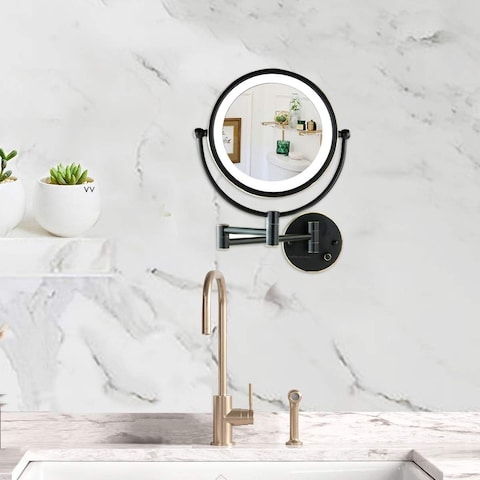 OVENTE 9 Lighted Wall Mount Makeup Mirror  1X 7X Magnifier Hardwired Glow Cosmetic Light Mirror Spinning 360Degree Double Sided LED Extendable Folding Arm Oil Rubbed Bronze MPWD3185BZ1X7X
