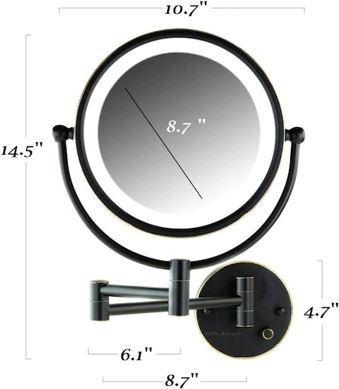 OVENTE 9 Lighted Wall Mount Makeup Mirror  1X 7X Magnifier Hardwired Glow Cosmetic Light Mirror Spinning 360Degree Double Sided LED Extendable Folding Arm Oil Rubbed Bronze MPWD3185BZ1X7X